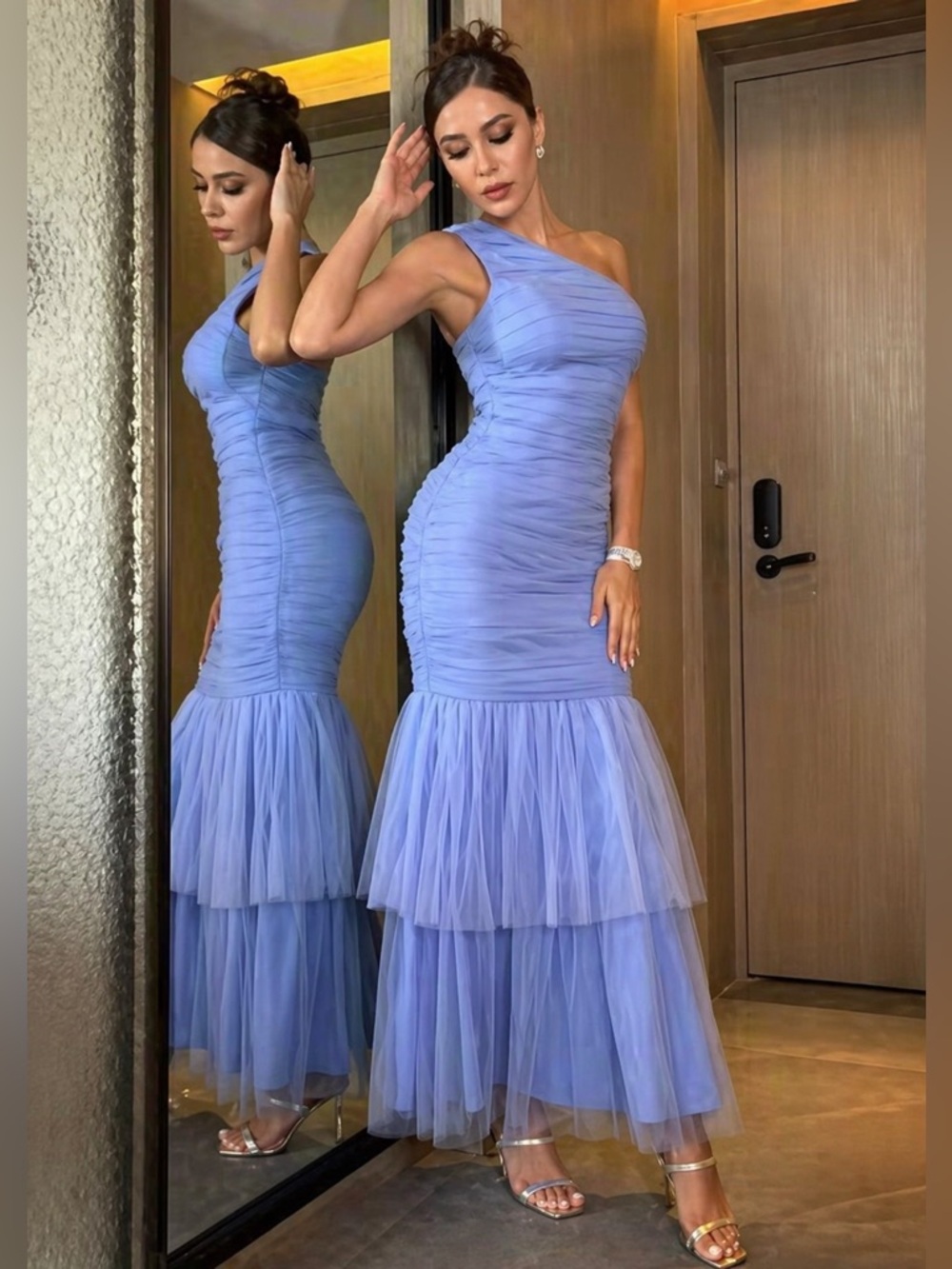 Periwinkle Blue One Shoulder Mermaid Maxi Dress | Formal Occasion Gown